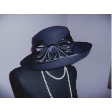 Xzetmar New York Woman Black Wool Felt Hat Satin Bow Accents Wide Brim Exclusive  eb-66227367